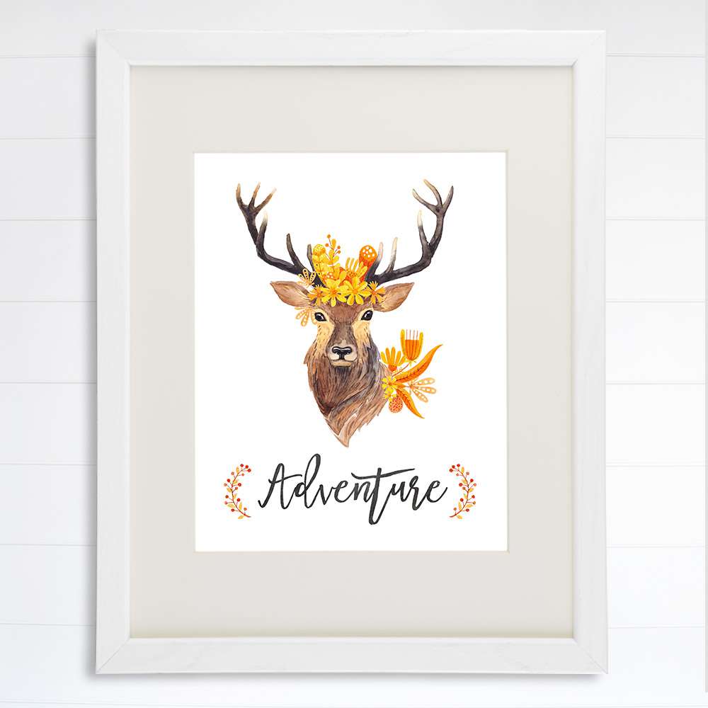 Adventure Floral Deer Art Print - 8x10 - Dream Big Printables