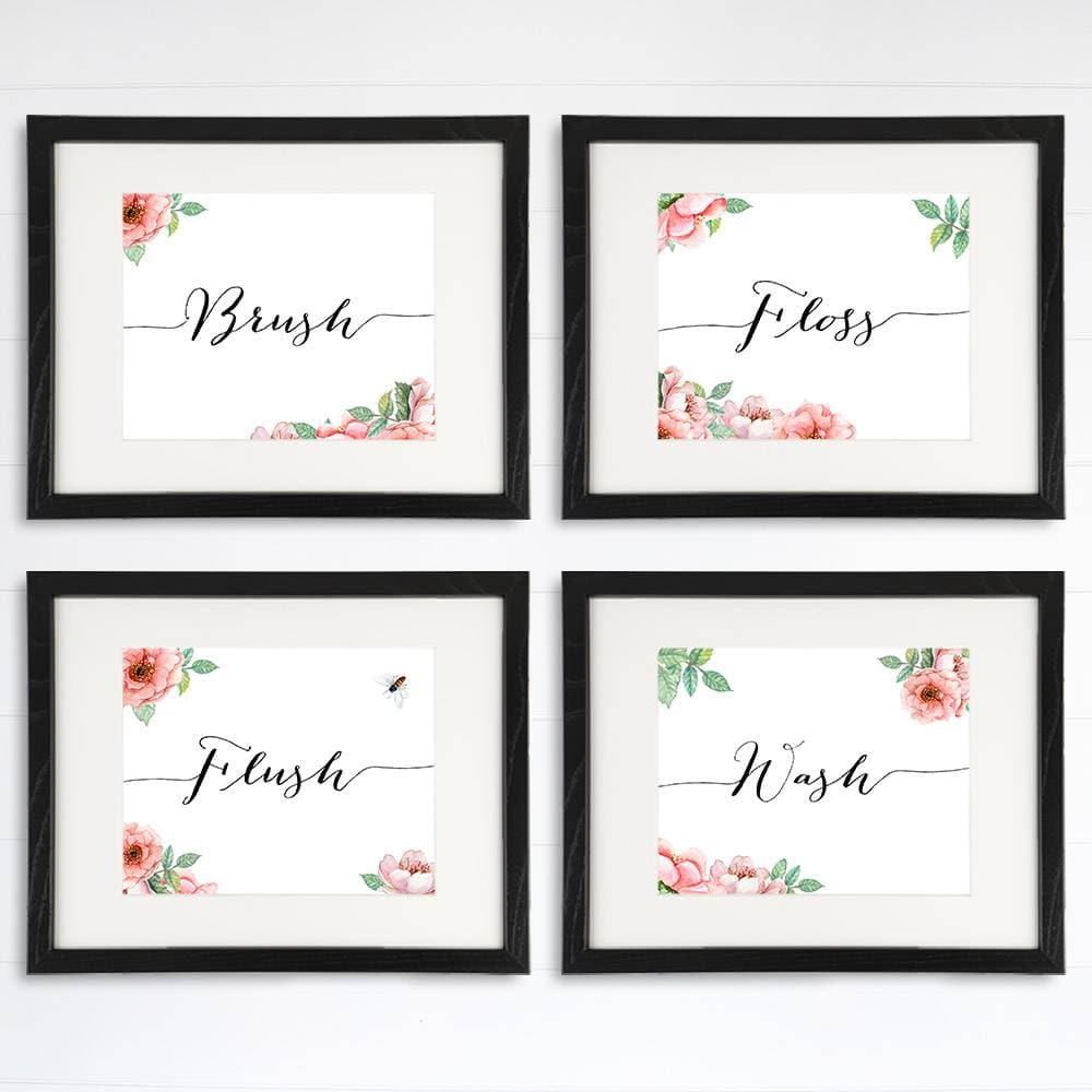 Bathroom Decor Art Prints Floral (Set of 4) - 8x10s - Dream Big Printables