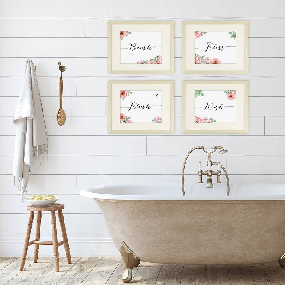 Bathroom Decor Art Prints Floral (Set of 4) - 8x10s - Dream Big Printables