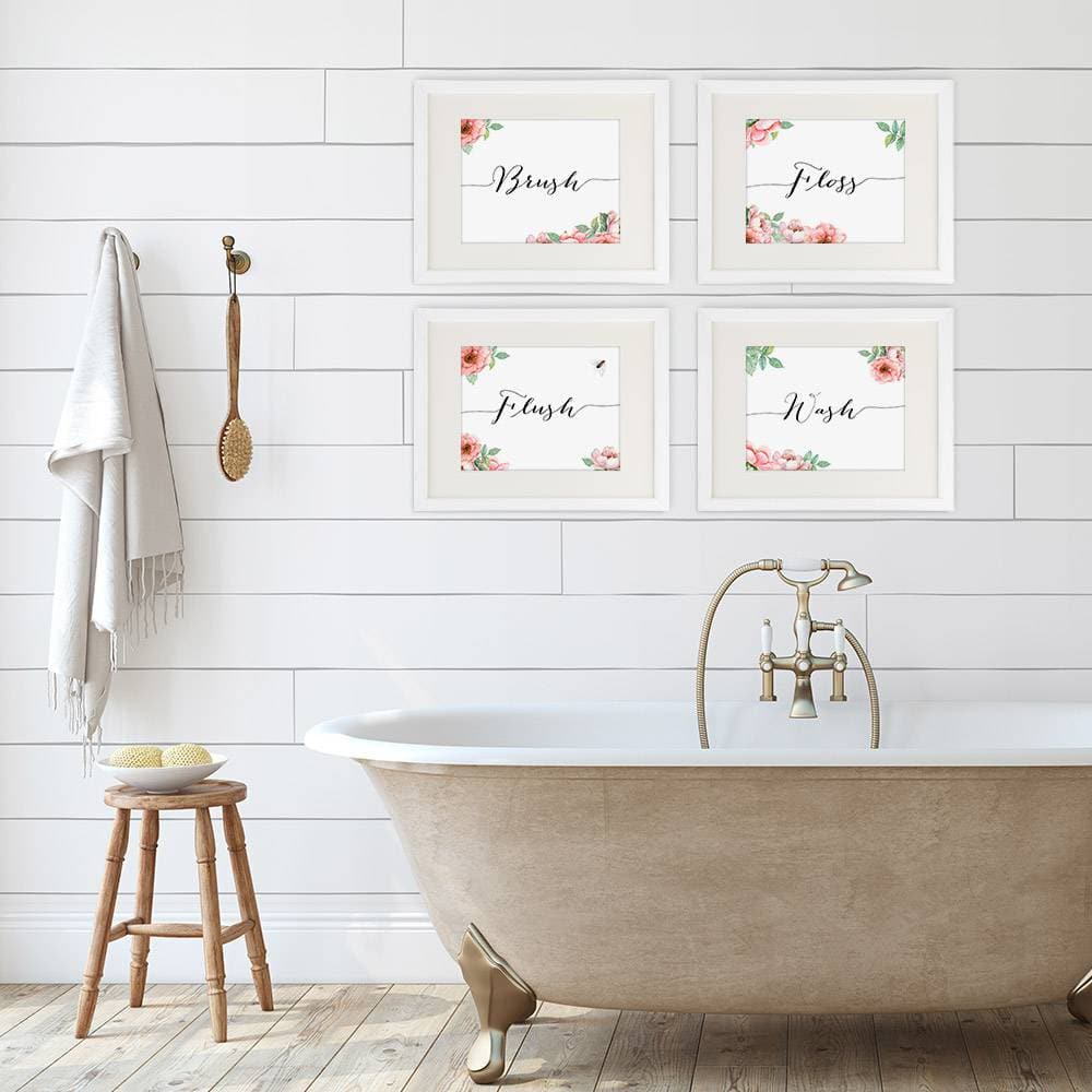 Bathroom Decor Art Prints Floral (Set of 4) - 8x10s - Dream Big Printables