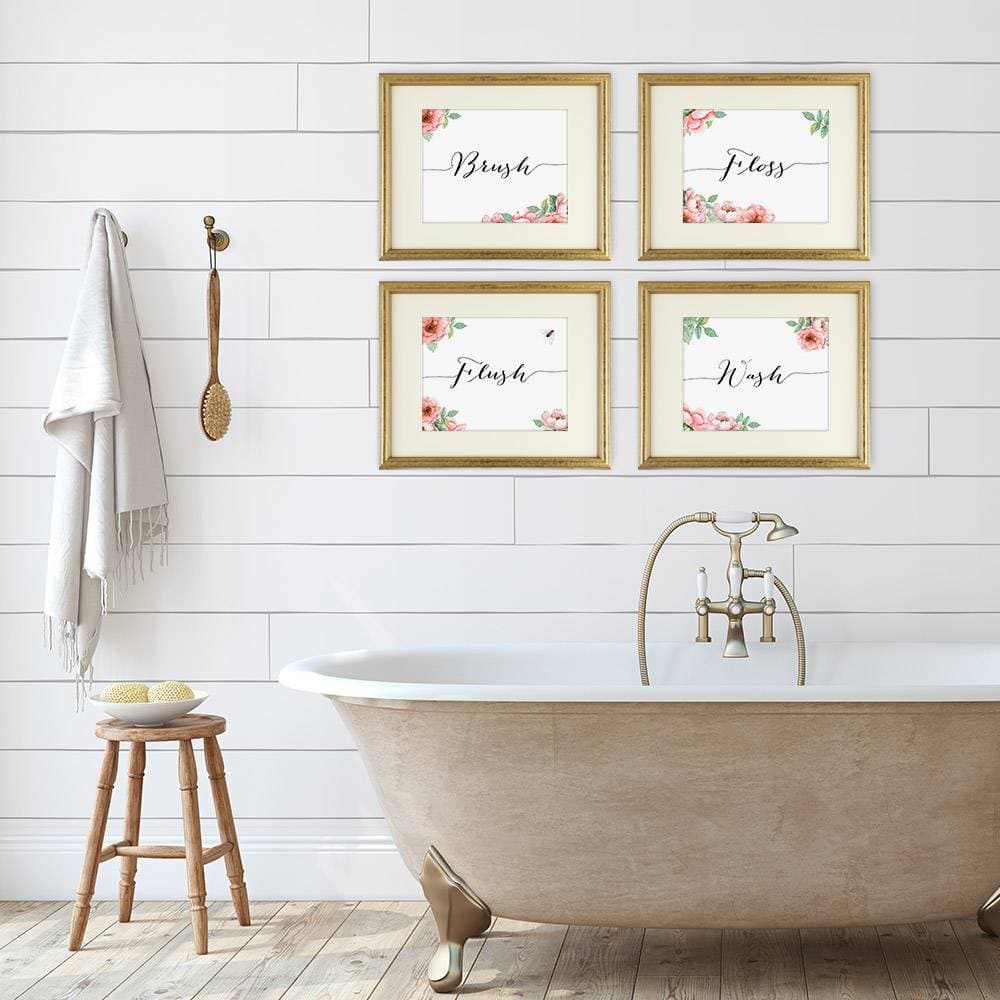 Bathroom Decor Art Prints Floral (Set of 4) - 8x10s - Dream Big Printables