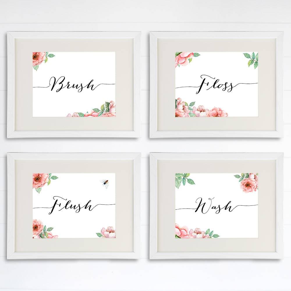 Bathroom Decor Art Prints Floral (Set of 4) - 8x10s - Dream Big Printables