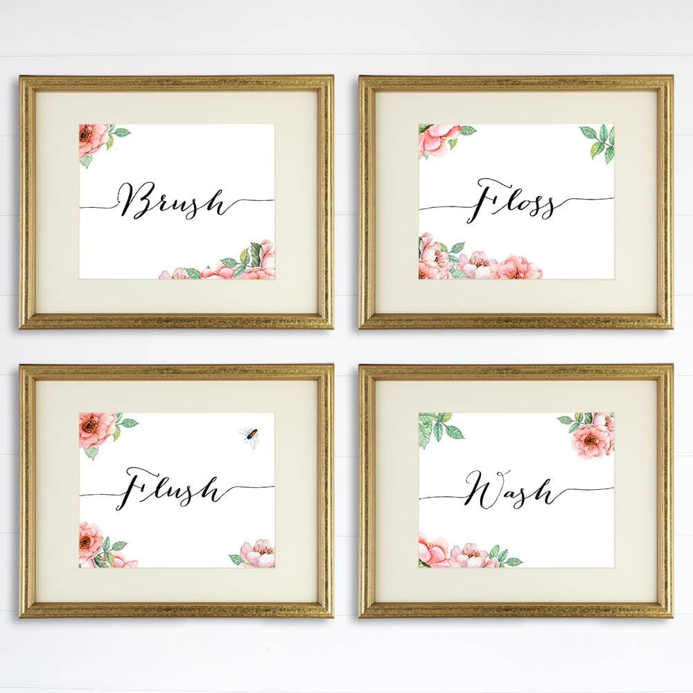 Bathroom Decor Art Prints Floral (Set of 4) - 8x10s - Dream Big Printables