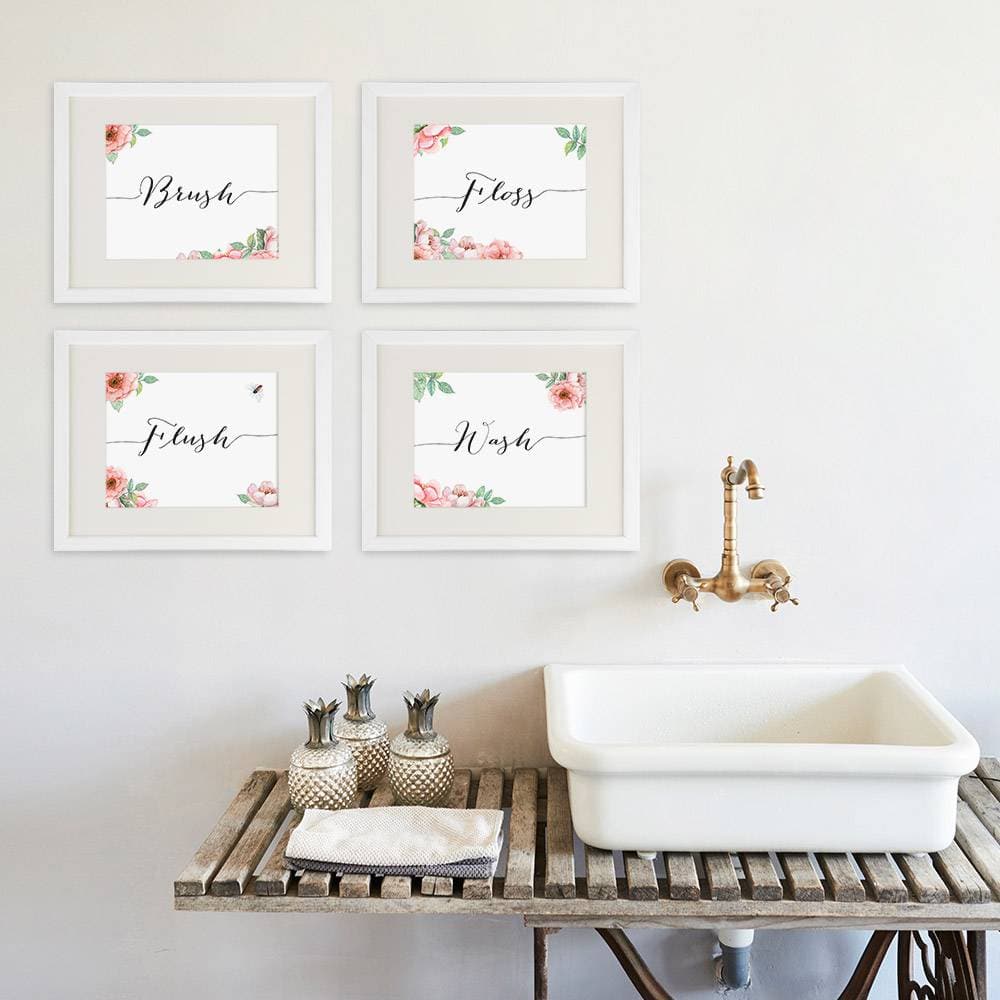 Bathroom Decor Art Prints Floral (Set of 4) - 8x10s - Dream Big Printables
