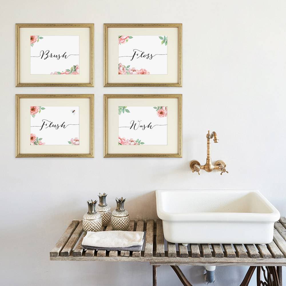 Bathroom Decor Art Prints Floral (Set of 4) - 8x10s - Dream Big Printables