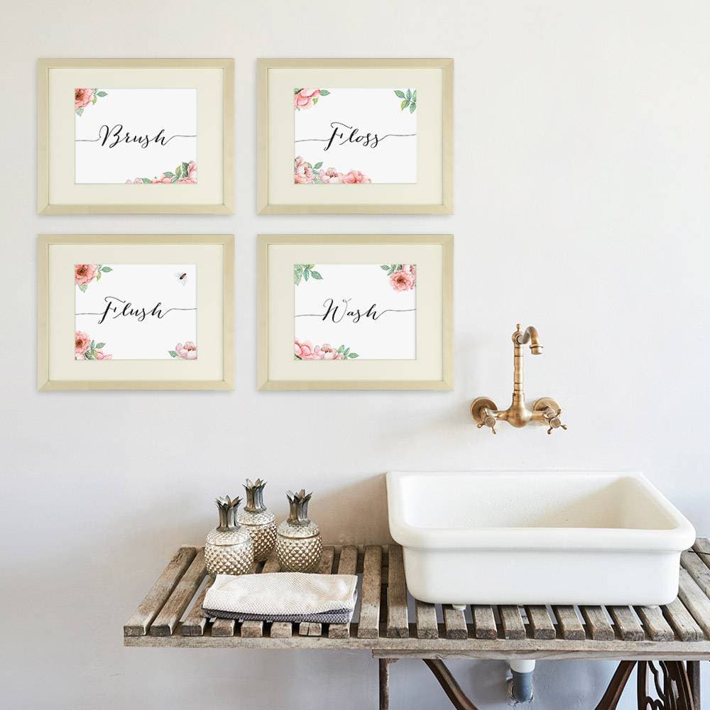 Bathroom Decor Art Prints Floral (Set of 4) - 8x10s - Dream Big Printables