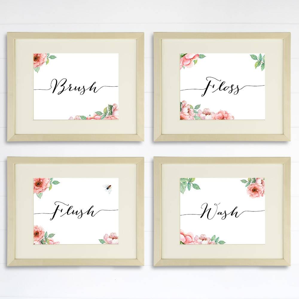 Bathroom Decor Art Prints Floral (Set of 4) - 8x10s - Dream Big Printables