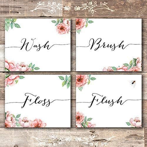 Bathroom Decor Art Prints Floral (Set of 4) - 8x10s - Dream Big Printables