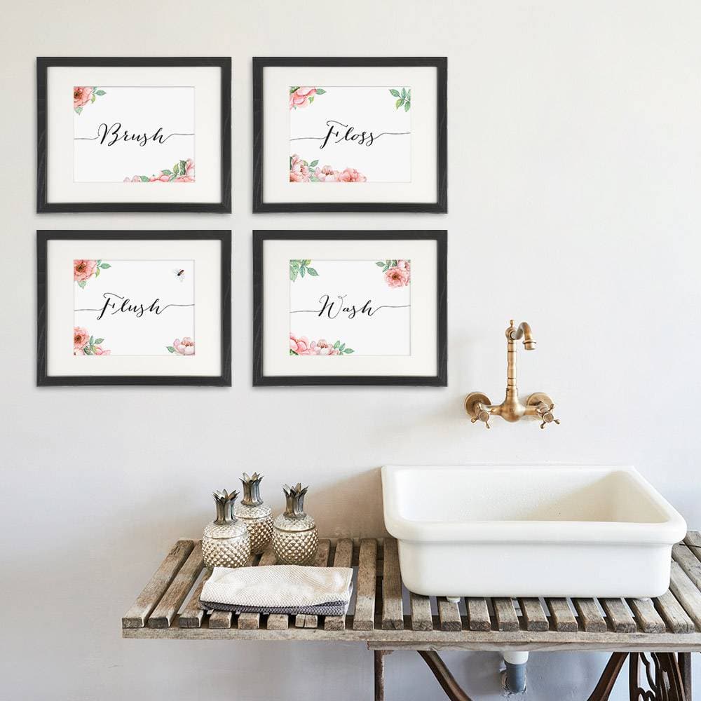 Bathroom Decor Art Prints Floral (Set of 4) - 8x10s - Dream Big Printables
