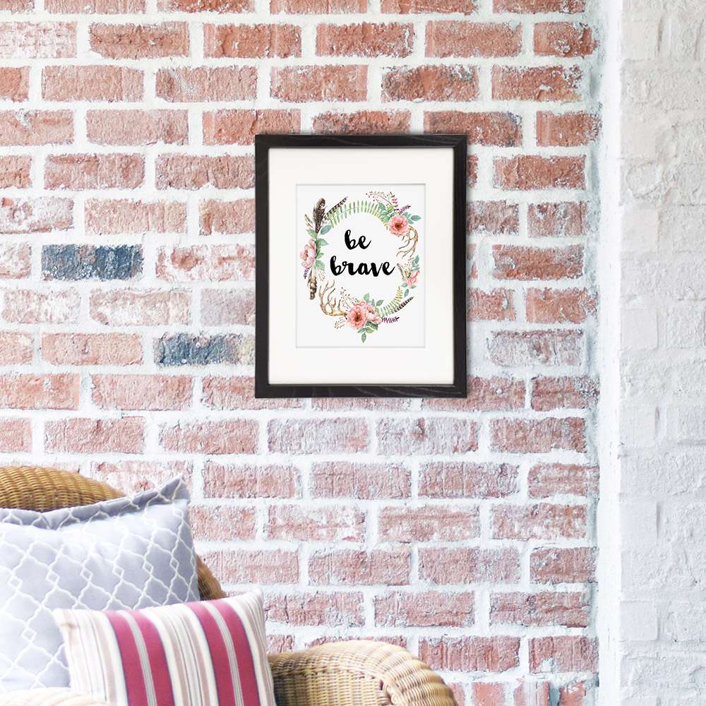 Be Brave Floral Wreath Art Print - 8x10 - Dream Big Printables