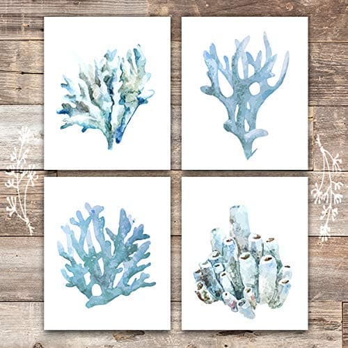 Beach Wall Decor Art Prints (Set of 4) - Unframed - 8x10s | Coral - Dream Big Printables