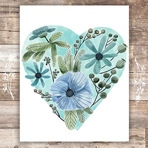 Blue Floral Heart Wall Art - Unframed - 8x10 | Botanical Decor - Dream Big Printables