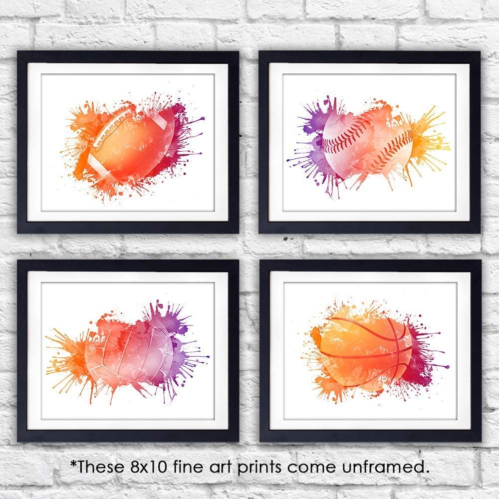Boys Sports Room Decor Art Prints (Set of 4) - Unframed - 8x10s | Football, Baseball, Basketball, Volleyball - Dream Big Printables