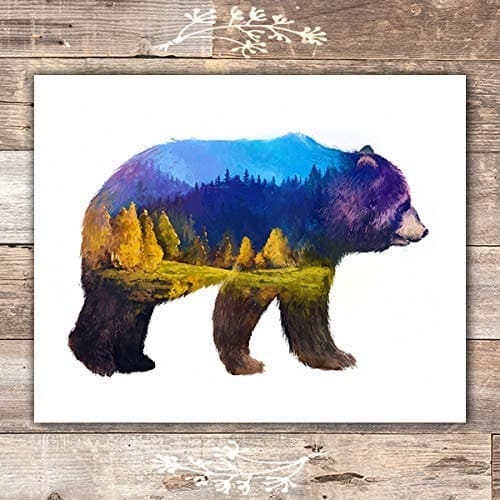 Double Exposure Bear Art Print - Unframed - 8x10 | Rustic Wall Decor - Dream Big Printables