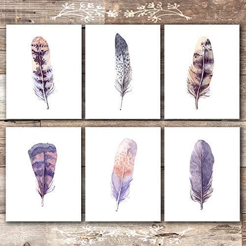Feather Wall Art Prints (Set of 6) - 8x10s | Rustic Home Decor - Dream Big Printables