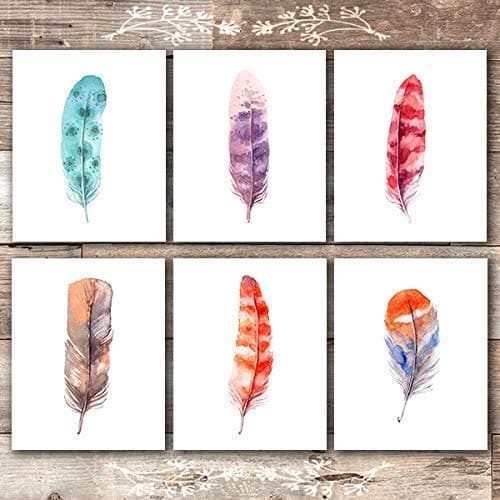 Feather Wall Art Prints (Set of 6) - Unframed - 8x10s | Rustic Decor Wall Art - Dream Big Printables