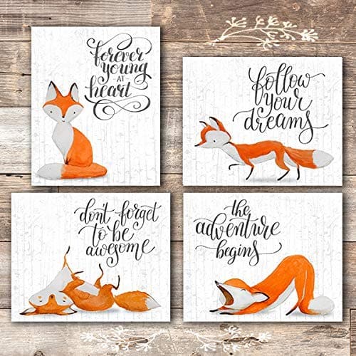Fox Wall Art Prints (Set of 4) - Unframed - 8x10s | Woodland Nursery Decor - Dream Big Printables