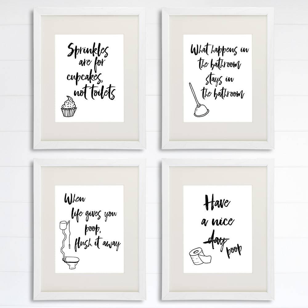 Funny Bathroom Signs (Set of 4) - 8x10s | Bathroom Decor Wall Art - Dream Big Printables