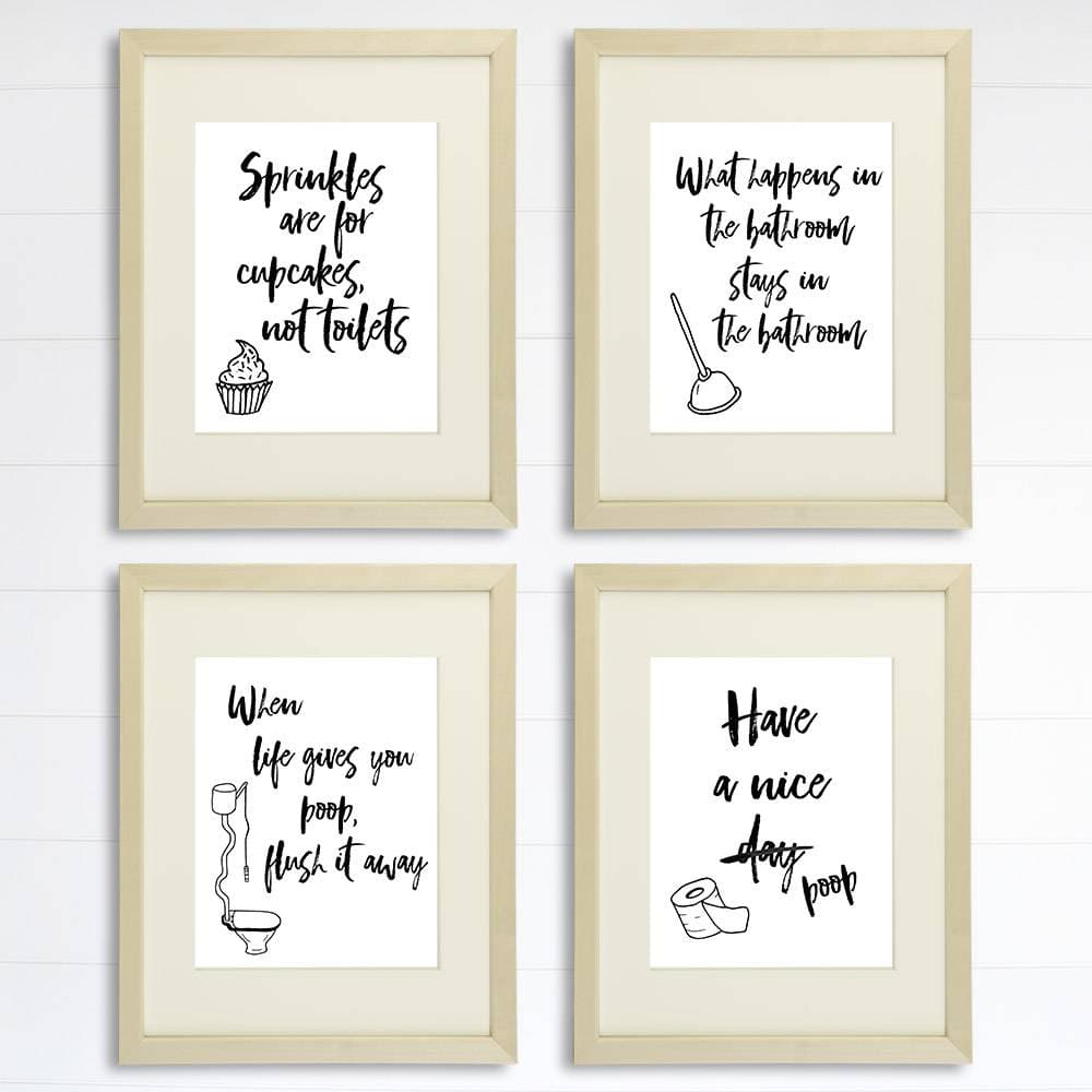 Funny Bathroom Signs (Set of 4) - 8x10s | Bathroom Decor Wall Art - Dream Big Printables
