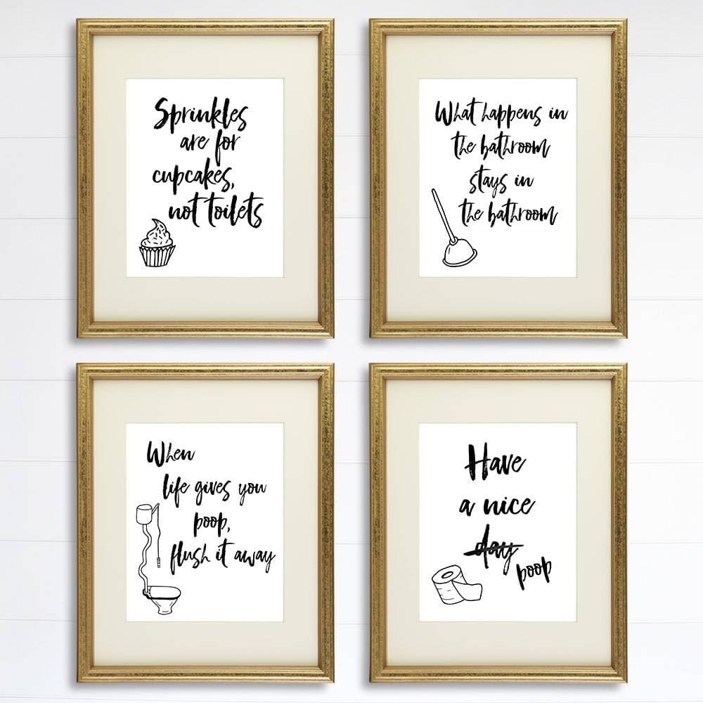 Funny Bathroom Signs (Set of 4) - 8x10s | Bathroom Decor Wall Art - Dream Big Printables