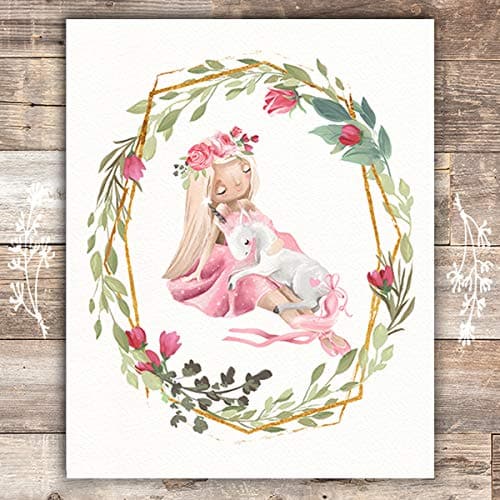 Girl With Unicorn Art Print- Unframed - 8x10 - Dream Big Printables