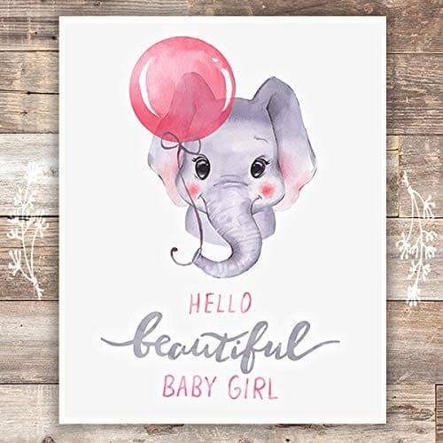 Girls Nursery Decor Art Print - Unframed - 8x10 | Elephant Baby Girl - Dream Big Printables