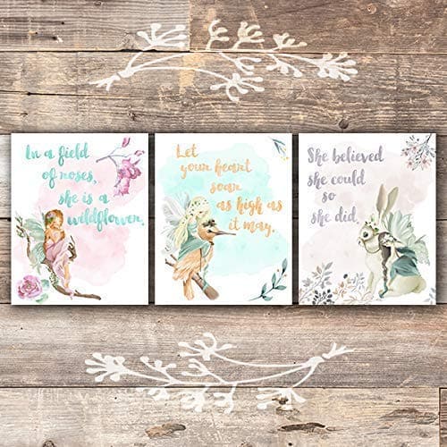 Girls Room Decor Fairy Art Prints (Set of 3) - Unframed - 8x10s | Inspirational Art - Dream Big Printables