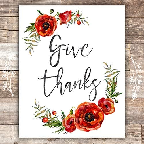 Give Thanks Floral Art Print - Unframed - 8x10 - Dream Big Printables
