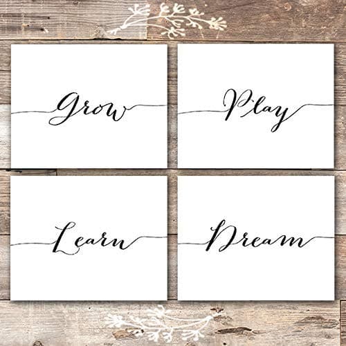 Grow Play Learn Dream Art Prints (Set of 4) - Unframed - 8x10 | Nursery Wall Art - Dream Big Printables