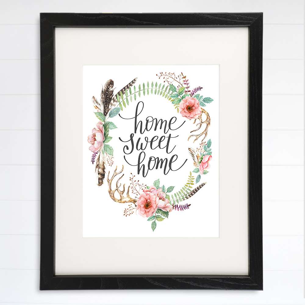Home Sweet Home Floral Wreath Art Print - 8x10 - Dream Big Printables