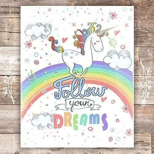 Inspirational Unicorn Wall Decor For Girls Room - Art Print - Unframed - 8x10 - Dream Big Printables