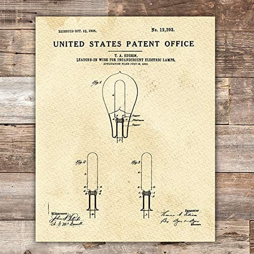 Light Bulb Patent Print Wall Art - Unframed - 8x10 | Thomas Edison ...