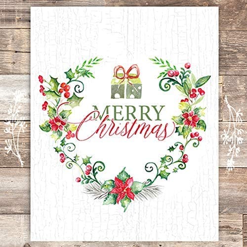 Merry Christmas Watercolor Wreath Art Print - Unframed - 8x10 - Dream Big Printables