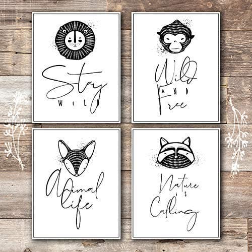 Nursery Animal Wall Art Prints (Set of 4) - Unframed - 8x10s - Dream Big Printables