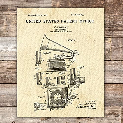 Phonograph Patent Print Wall Art - Unframed - 8x10 | Record Player - Dream Big Printables
