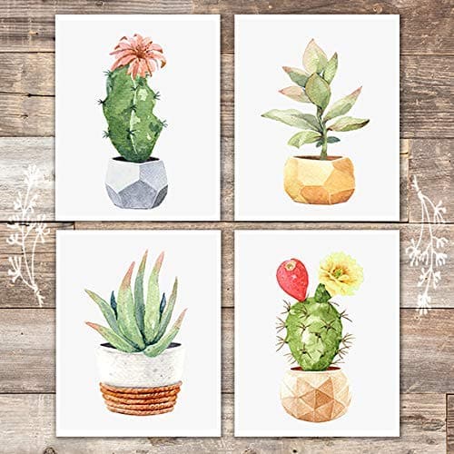 Potted Geometric Cactuses Art Prints (Set of 4) - Unframed - 8x10s - Dream Big Printables