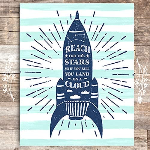Reach For The Stars Space Ship Art Print - Unframed - 8x10 - Dream Big Printables