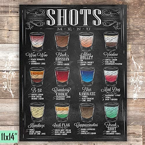 Shots Menu Art - Unframed - 11x14 | Bar Decor - Dream Big Printables
