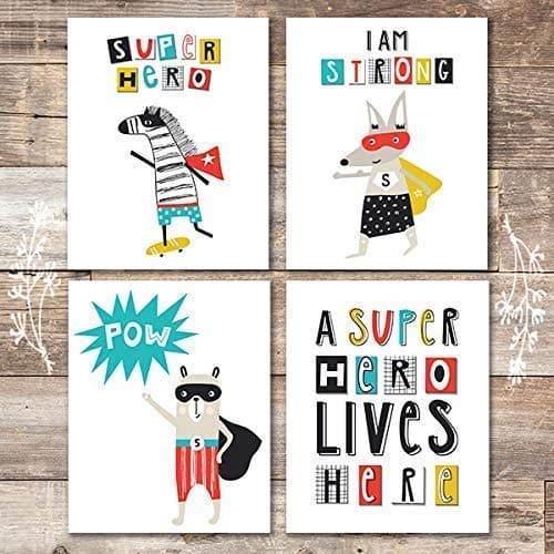 Super Hero Animals Art Prints (Set of 4) - Unframed - 8x10s | Kids Wall Decor - Dream Big Printables
