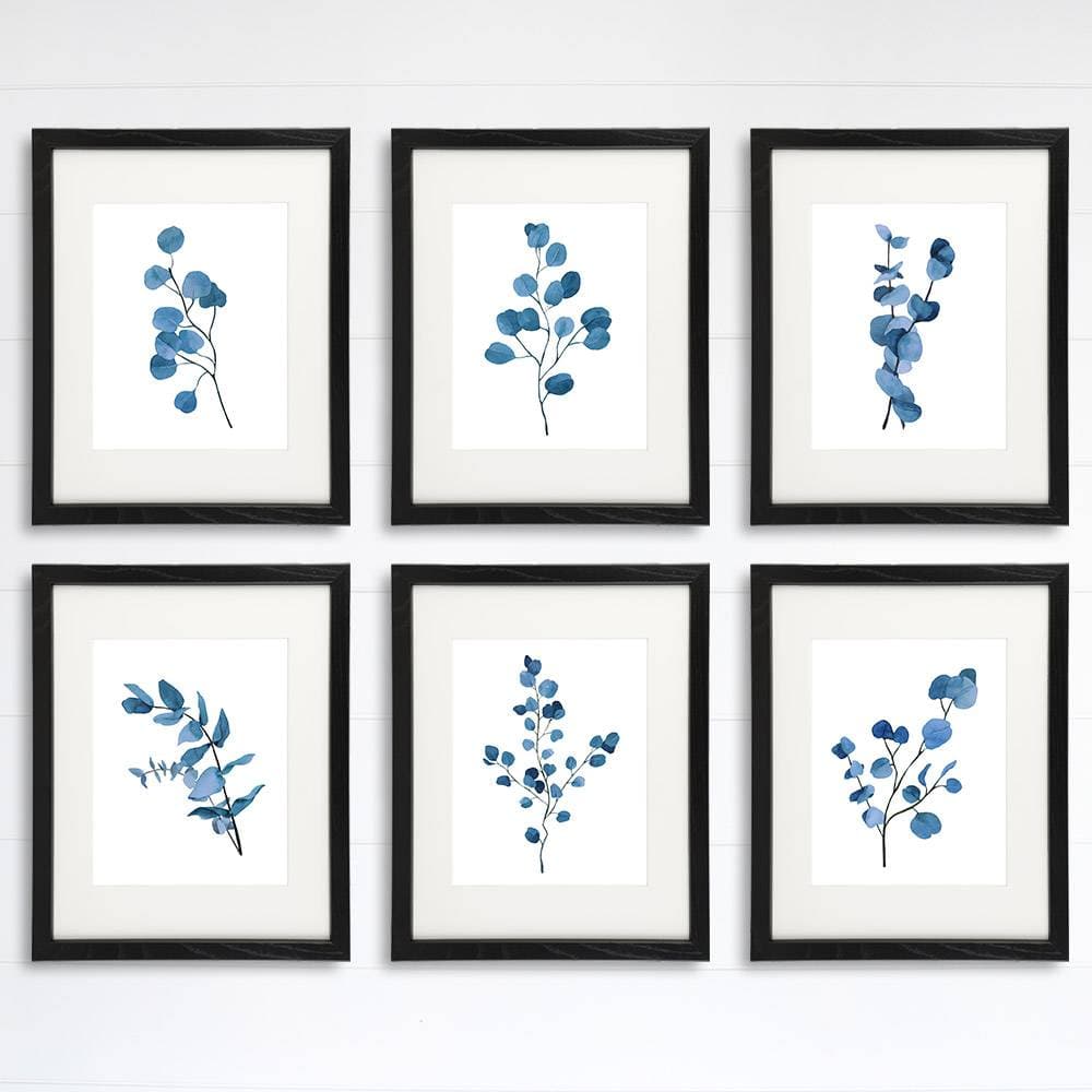 Trendy Eucalyptus Dark Blue Art Prints (Set of 6) - 8x10s - Dream Big Printables