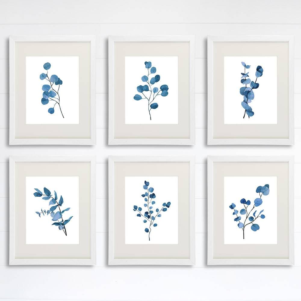Trendy Eucalyptus Dark Blue Art Prints (Set of 6) - 8x10s - Dream Big Printables