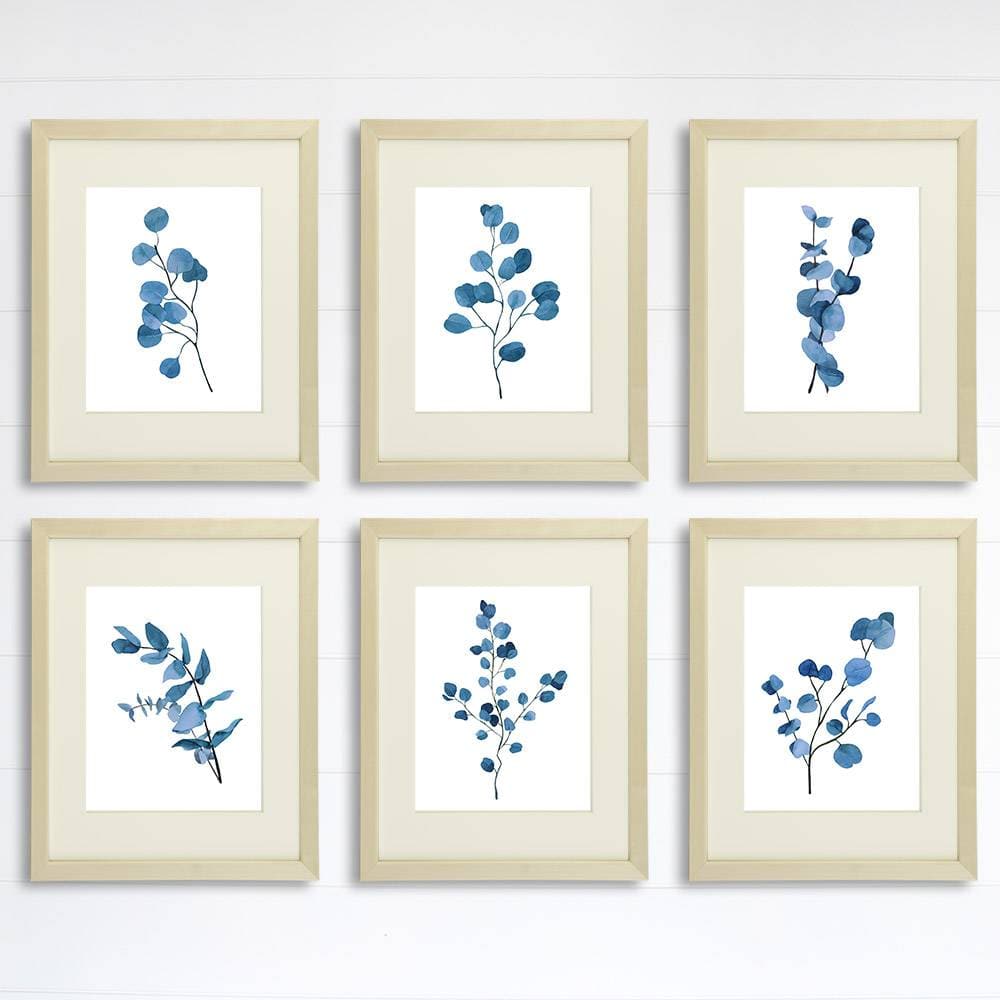 Trendy Eucalyptus Dark Blue Art Prints (Set of 6) - 8x10s - Dream Big Printables