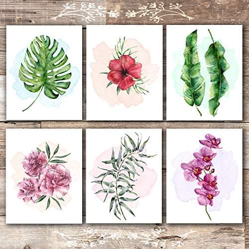 Tropical Leaves Wall Decor Art Prints - Botanical Prints Wall Art (Set of 6) - Unframed - 8x10s - Dream Big Printables