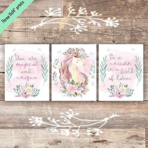 Unicorn Wall Art Prints (Set of 3) - Unframed - 11x14s - Dream Big Printables