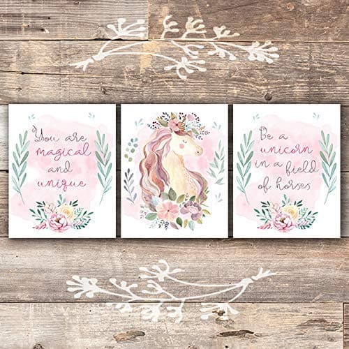 Unicorn Wall Art Prints (Set of 3) - Unframed - 8x10s | Girls Room Decor - Dream Big Printables