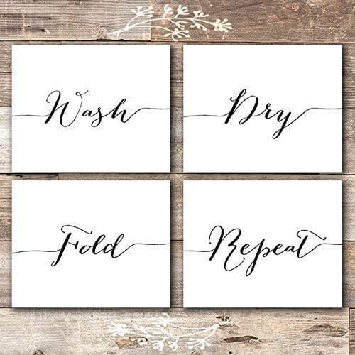 Wash Dry Fold Repeat - Laundry Room Wall Decor Art Prints (Set of 4) - Unframed - 8x10s - Dream Big Printables