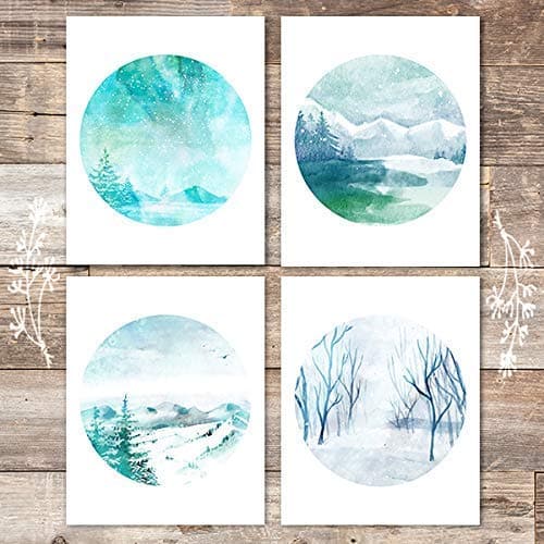 Watercolor Winter Landscapes Art Prints (Set of 4) - Unframed - 8x10s - Dream Big Printables