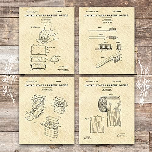Bathroom Patent Art Prints (Set of 4) - 8x10s - Dream Big Printables