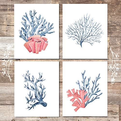 Beach Decor Art Prints (Set of 4) - Unframed - 8x10s | Coral - Dream Big Printables