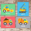 Boys Construction Trucks Set (Haul, Lift, Roll, Spin) Art Prints (Set of 4) - Unframed - 8x10s - Dream Big Printables